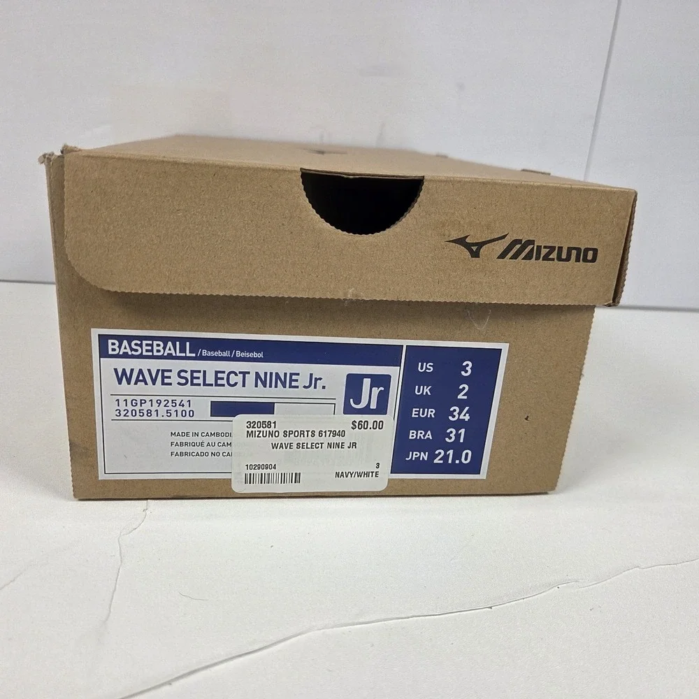 Mizuno Unisex Kids' Wave Select Nine Jr Baseball Cleats Navy/White Size 3
